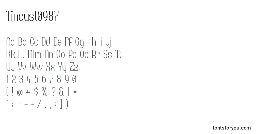 Tincusl0987-fontti – aakkoset, numerot, erikoismerkit