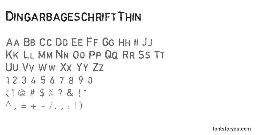 A fonte DingarbageschriftThin – alfabeto, números, caracteres especiais