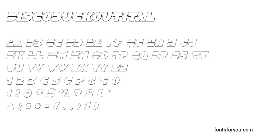 Schriftart Discoduckoutital – Alphabet, Zahlen, spezielle Symbole
