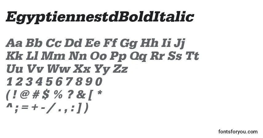 Czcionka EgyptiennestdBoldItalic – alfabet, cyfry, specjalne znaki