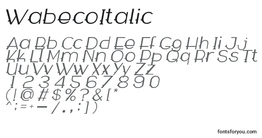 Czcionka WabecoItalic – alfabet, cyfry, specjalne znaki