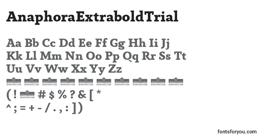 A fonte AnaphoraExtraboldTrial – alfabeto, números, caracteres especiais
