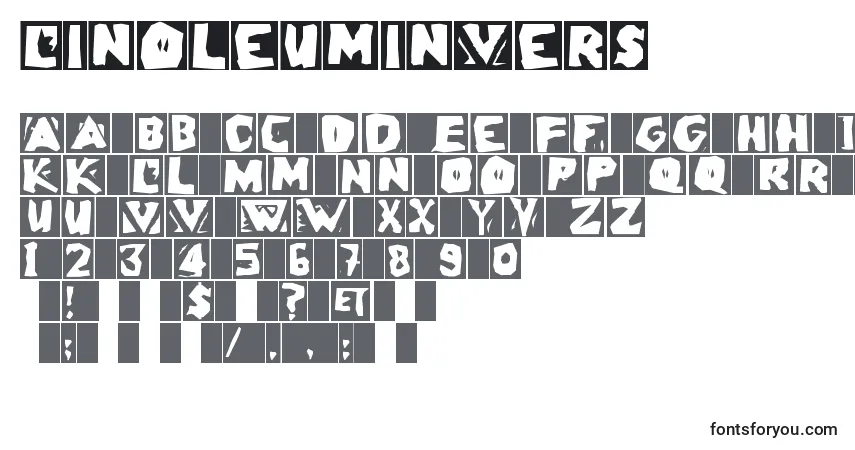 Czcionka Linoleuminvers – alfabet, cyfry, specjalne znaki