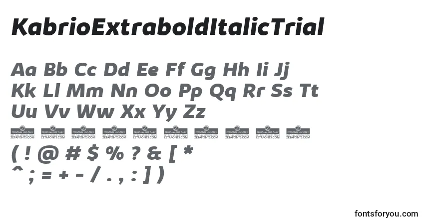 A fonte KabrioExtraboldItalicTrial – alfabeto, números, caracteres especiais