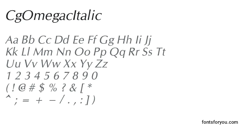 Schriftart CgOmegacItalic – Alphabet, Zahlen, spezielle Symbole