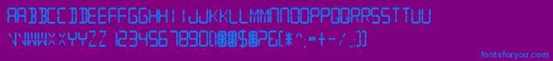 DigitalReadoutThickUpright-Schriftart – Blaue Schriften auf violettem Hintergrund