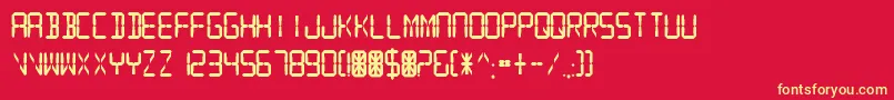 フォントDigitalReadoutThickUpright – 黄色の文字、赤い背景