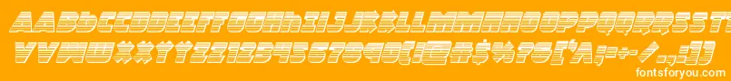 Шрифт Racketsquadchromeitalic – белые шрифты на оранжевом фоне
