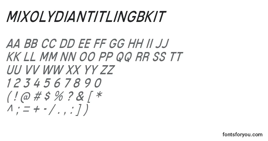 Шрифт MixolydianTitlingBkIt – алфавит, цифры, специальные символы