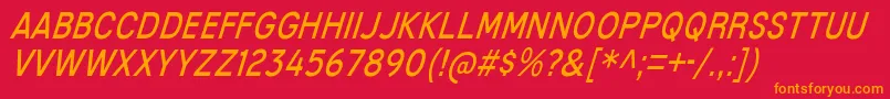 MixolydianTitlingBkIt-fontti – oranssit fontit punaisella taustalla
