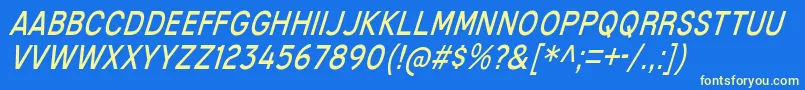 MixolydianTitlingBkIt-fontti – keltaiset fontit sinisellä taustalla