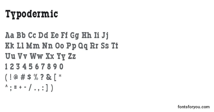 A fonte Typodermic – alfabeto, números, caracteres especiais