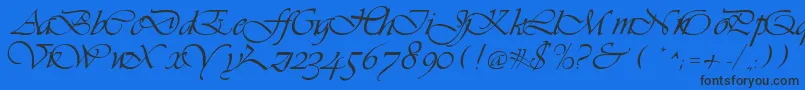 Fonte LdsScriptItalic – fontes pretas em um fundo azul