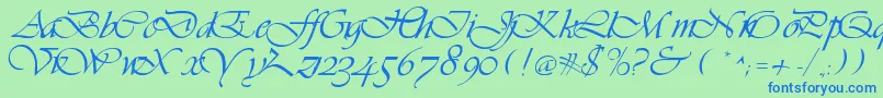 LdsScriptItalic-Schriftart – Blaue Schriften auf grünem Hintergrund