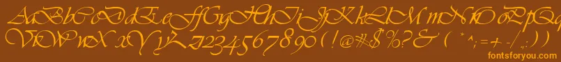 LdsScriptItalic-Schriftart – Orangefarbene Schriften auf braunem Hintergrund