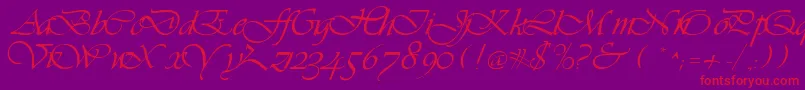 LdsScriptItalic-Schriftart – Rote Schriften auf violettem Hintergrund