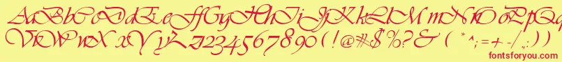 LdsScriptItalic-fontti – punaiset fontit keltaisella taustalla