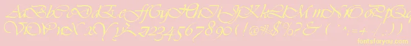 LdsScriptItalic-Schriftart – Gelbe Schriften auf rosa Hintergrund