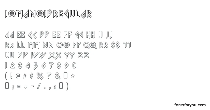 A fonte IomanoidRegular – alfabeto, números, caracteres especiais