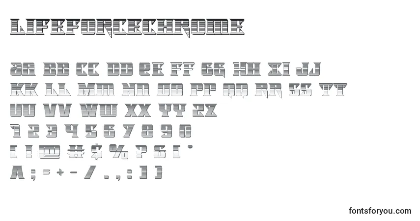 A fonte Lifeforcechrome – alfabeto, números, caracteres especiais
