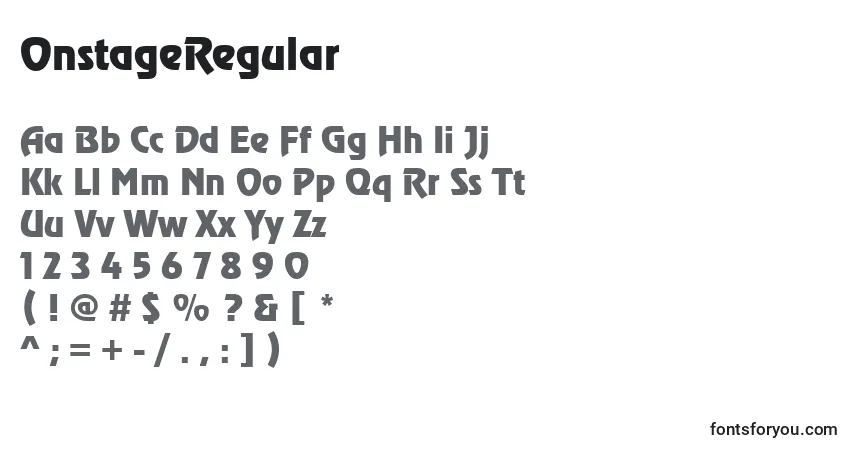 Schriftart OnstageRegular – Alphabet, Zahlen, spezielle Symbole