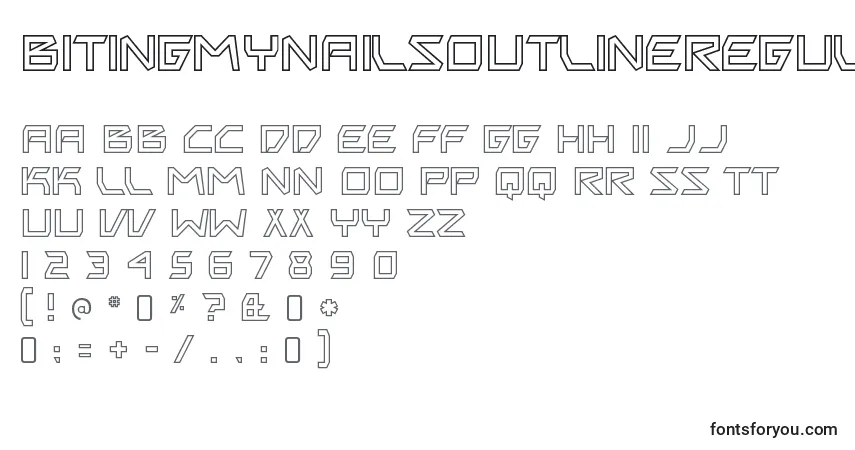 Schriftart BitingmynailsoutlineRegular – Alphabet, Zahlen, spezielle Symbole