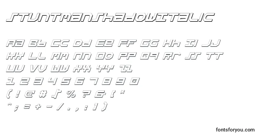 StuntmanShadowItalic-fontti – aakkoset, numerot, erikoismerkit
