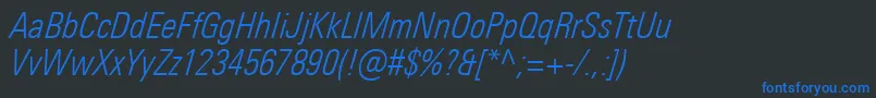フォントUniversNextProLightCondensedItalic – 黒い背景に青い文字