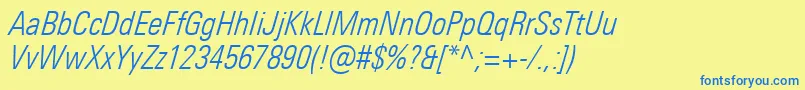 UniversNextProLightCondensedItalic Font – Blue Fonts on Yellow Background