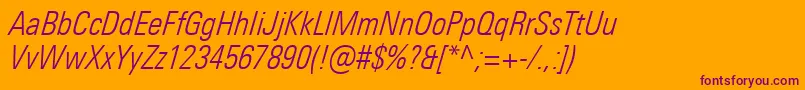 UniversNextProLightCondensedItalic Font – Purple Fonts on Orange Background