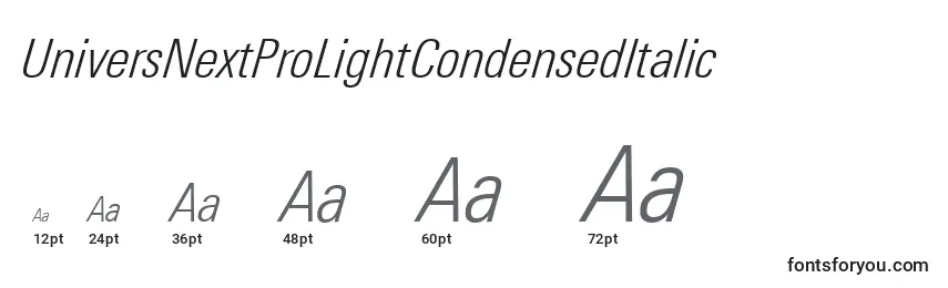 UniversNextProLightCondensedItalic Font Sizes