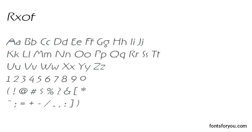 Czcionka Rxof – alfabet, cyfry, specjalne znaki