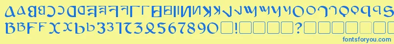 フォントAnayanka – 青い文字が黄色の背景にあります。