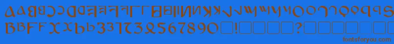 フォントAnayanka – 茶色の文字が青い背景にあります。