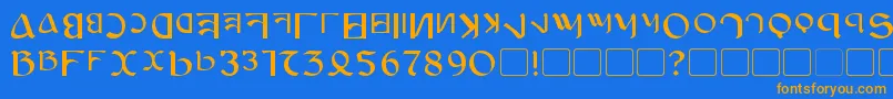 フォントAnayanka – オレンジ色の文字が青い背景にあります。