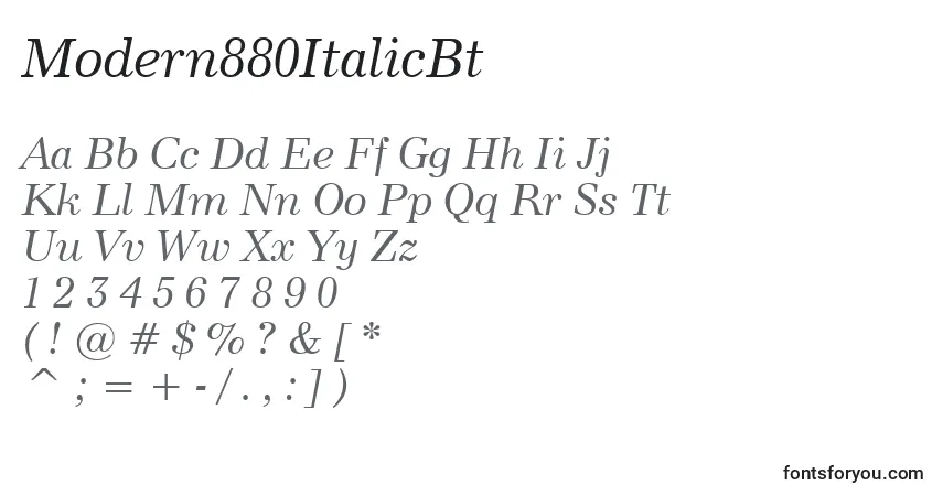 A fonte Modern880ItalicBt – alfabeto, números, caracteres especiais