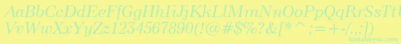 フォントModern880ItalicBt – 黄色い背景に緑の文字