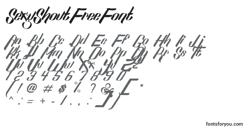 Шрифт SexyShoutFreeFont – алфавит, цифры, специальные символы