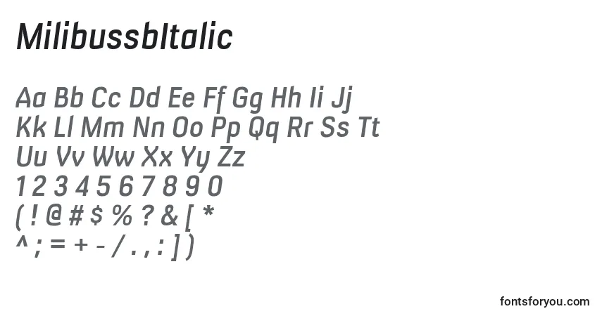 A fonte MilibussbItalic – alfabeto, números, caracteres especiais