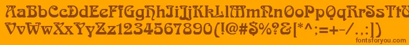 Skazkfor-Schriftart – Braune Schriften auf orangefarbenem Hintergrund