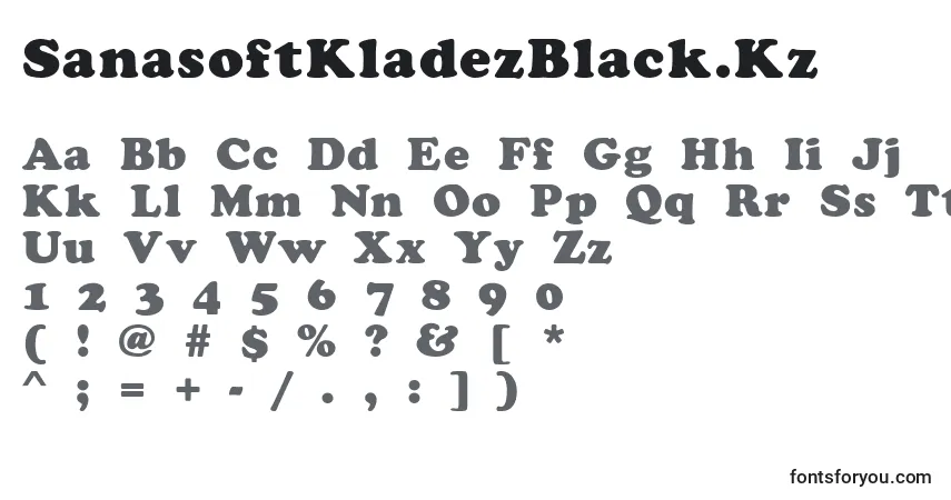 A fonte SanasoftKladezBlack.Kz – alfabeto, números, caracteres especiais