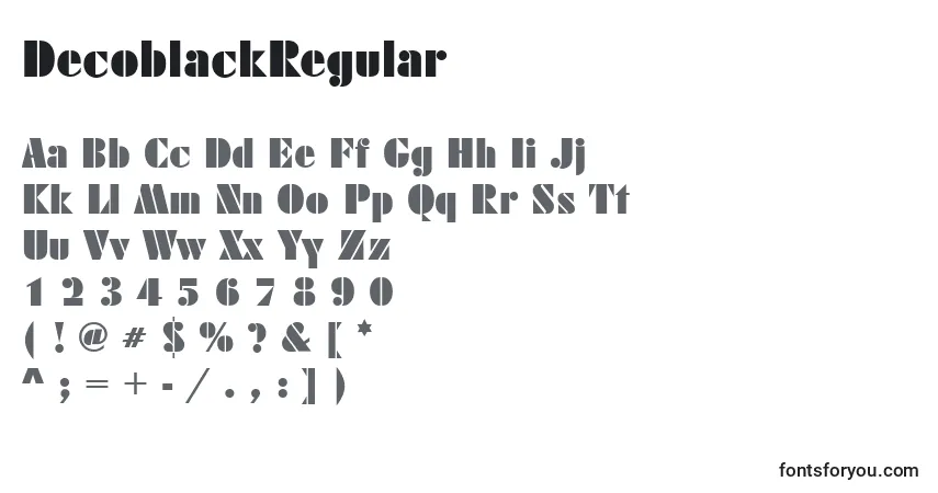 A fonte DecoblackRegular – alfabeto, números, caracteres especiais
