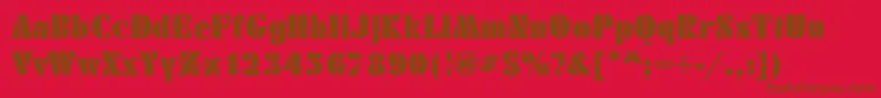 DecoblackRegular-Schriftart – Braune Schriften auf rotem Hintergrund