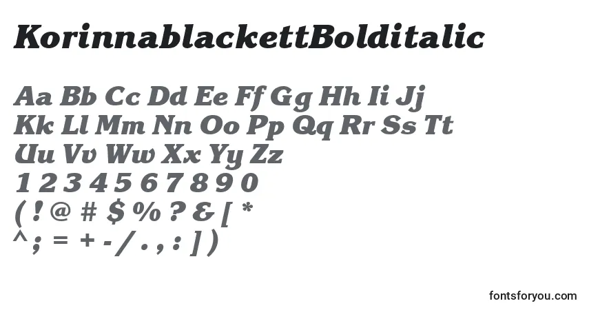 Czcionka KorinnablackettBolditalic – alfabet, cyfry, specjalne znaki