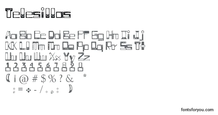 Czcionka Telesillas – alfabet, cyfry, specjalne znaki