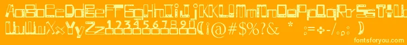 Telesillas-Schriftart – Gelbe Schriften auf orangefarbenem Hintergrund