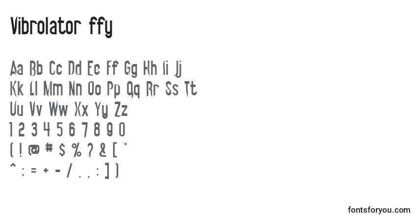 Schriftart Vibrolator ffy – Alphabet, Zahlen, spezielle Symbole