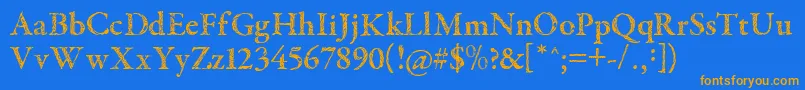 フォントTribalGaramond – オレンジ色の文字が青い背景にあります。