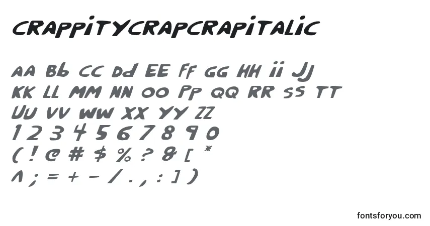 Schriftart CrappityCrapCrapItalic – Alphabet, Zahlen, spezielle Symbole