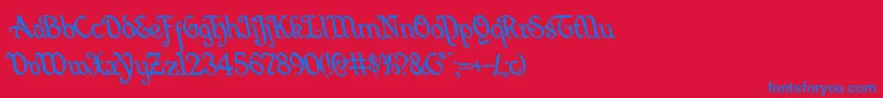 Quillswordleft-Schriftart – Blaue Schriften auf rotem Hintergrund